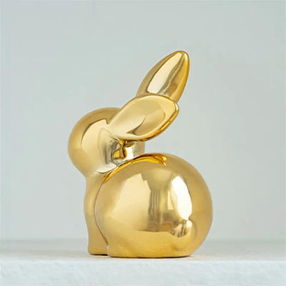 Street27 Ceramic Rabbit Figurines Set of 2, Gold Decorative Bunny Statues for Home Decor, Small Modern Animal Showpieces for Living Room, Bedroom, Office Desk, Shelf Decoration, Glossy Finish