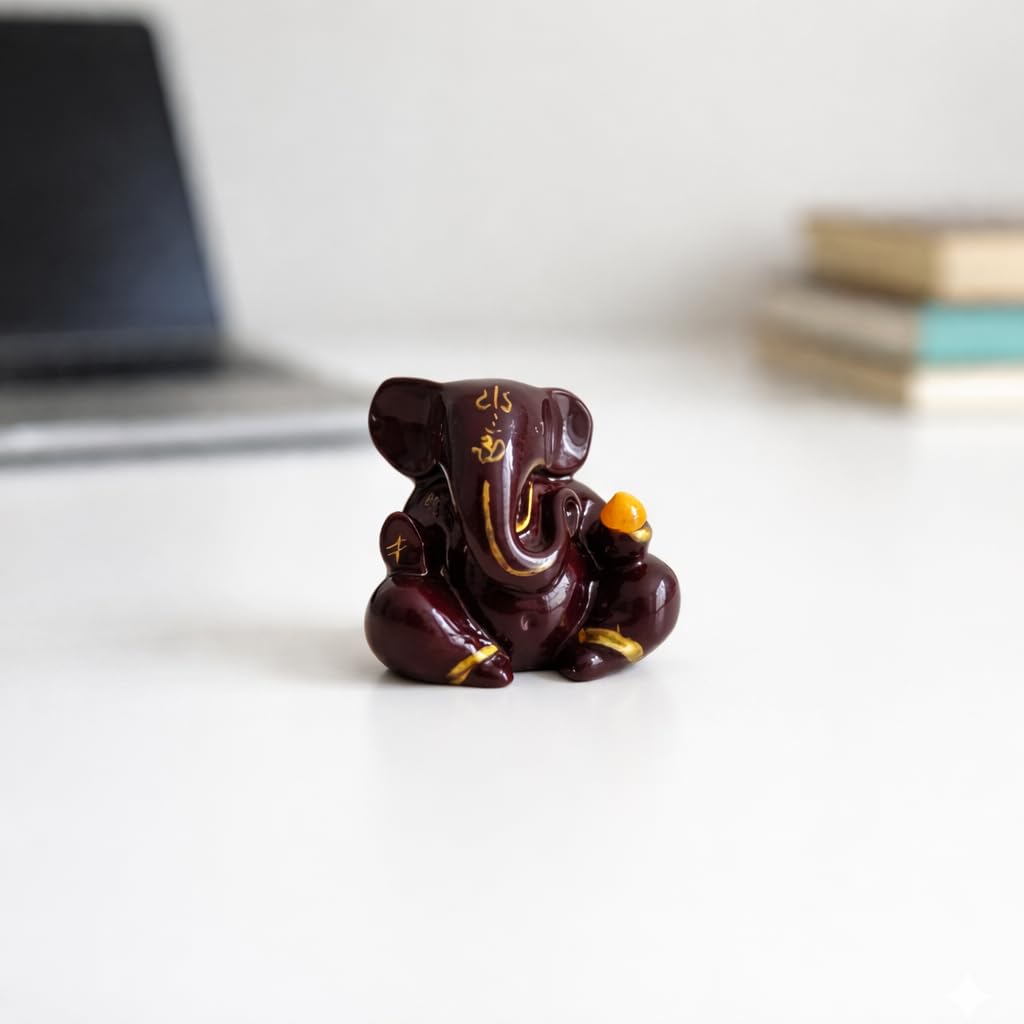 Resin Lord Ganesha Idol Car Dashboard 5x5cm (Maroon)