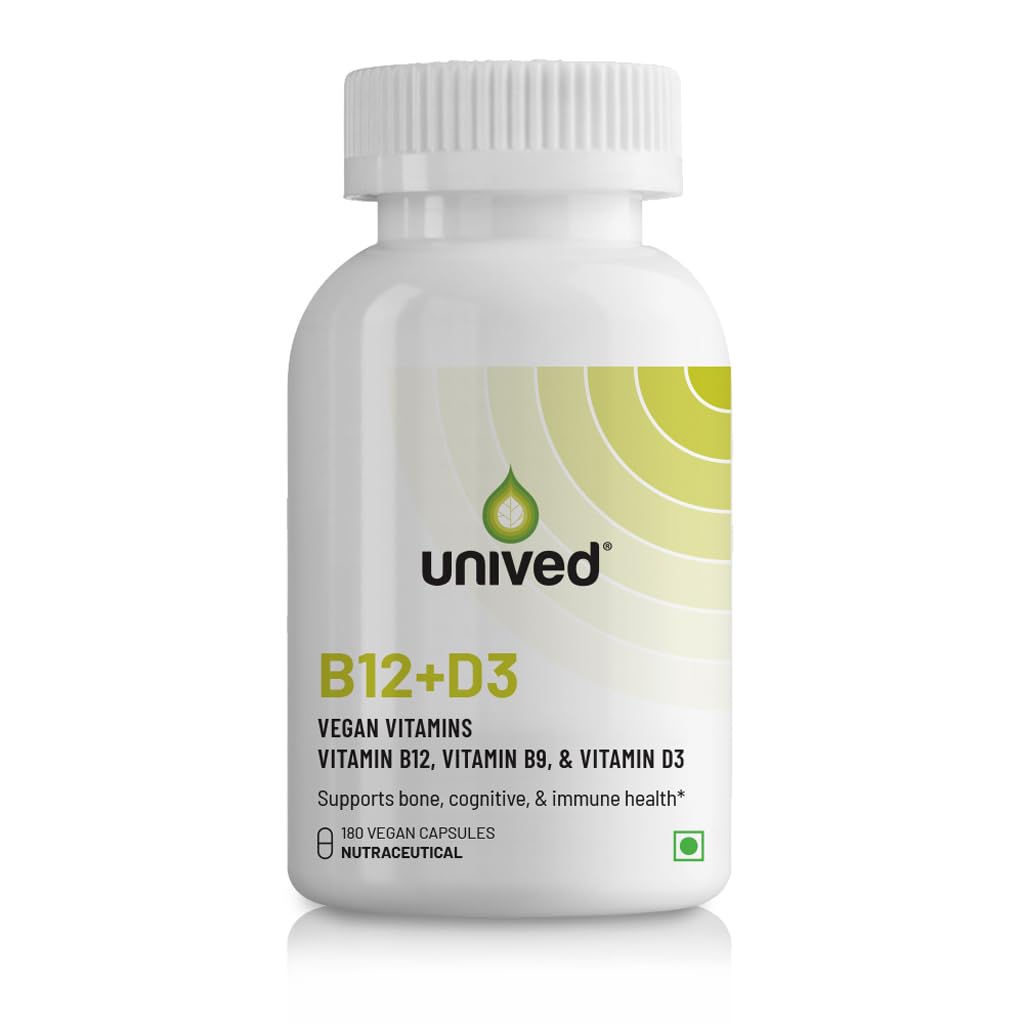 Zephivo Unived B12+D3 | Methylcobalamin (98%), Methyltetrahydrofolate (5-MTHF), Vitamin D3 (Cholecalciferol) | Bone, Cognitive, Immune, & Cardiovascular Support | 180 Vegan Capsules
