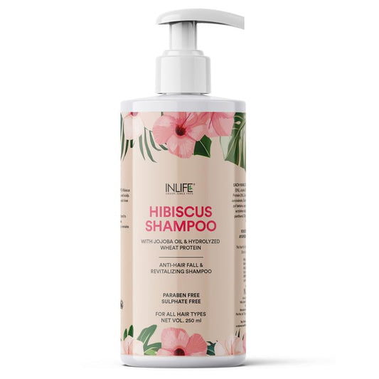 INLIFE Hibiscus Shampoo | Ayurvedic Natural | with Jojoba Oil & Hydrolyzed Wheat Protein | Dry and Frizzy Hair | Paraben & Sulphate Free | Women Men - 250ml (Pack of 1, 250)
