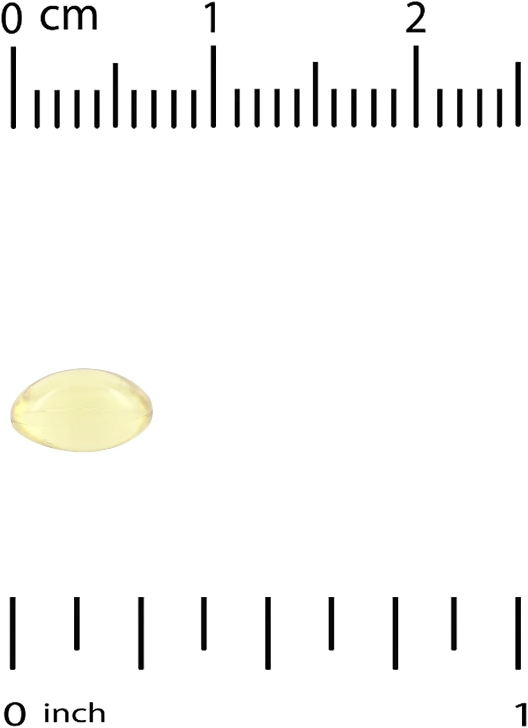 Yellow object next to a ruler on a white background