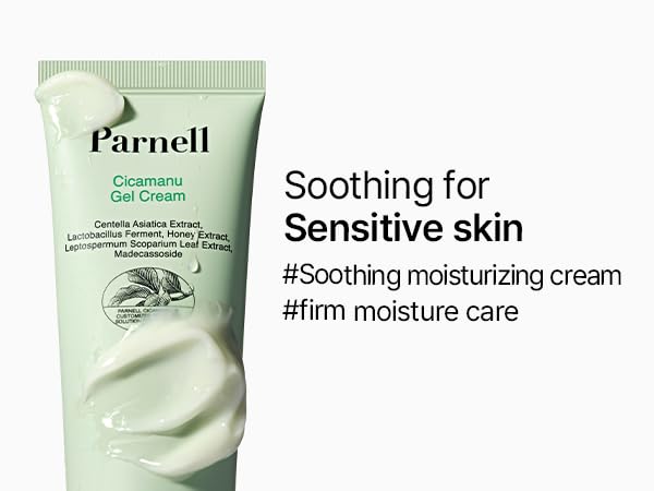 Parnell Cicamanu Gel Cream (75ml) Soothing Korean Gel Moisturizer With Centella Asiatica, Ceramide & Manuka Honey For Deep Hydration, Redness Relief & Skin Barrier Repair, Lightweight Face Cream for Sensitive Skin