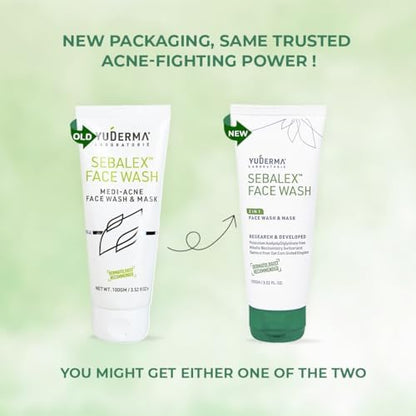 YUDERMA Sebalex Face Wash for Oily and Acne Prone Skin, 100gm Medi-Acne Face Wash & Mask, Sulphate & Paraben Free, Non-Comedogenic Face Wash for Women and Men