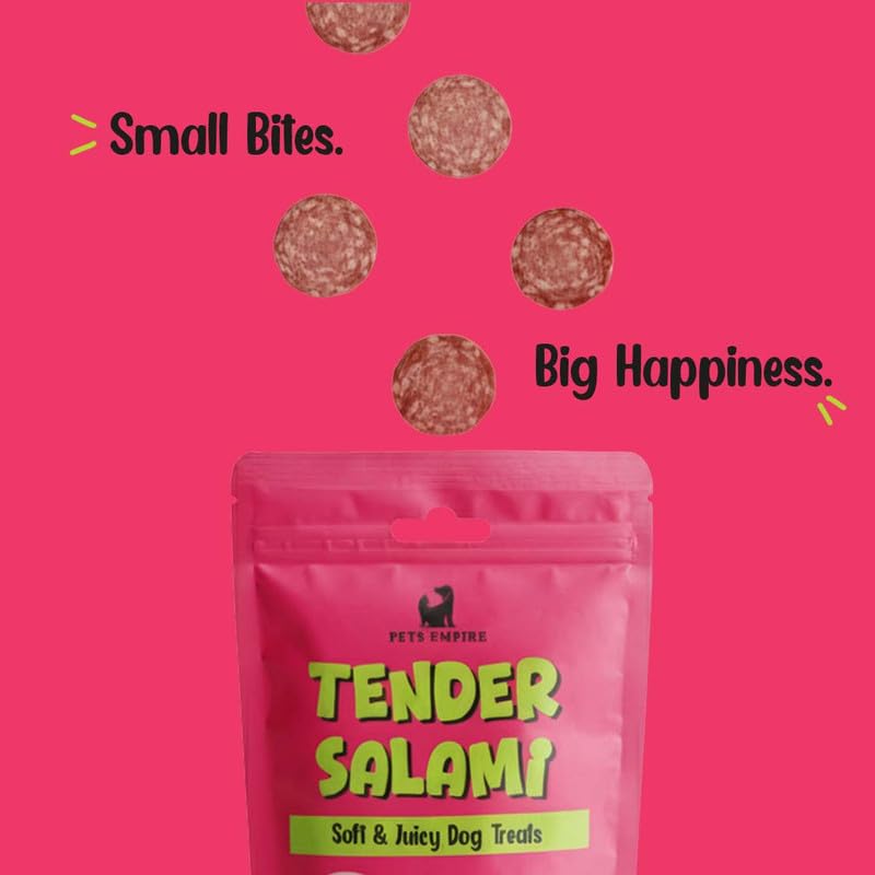 PETS EMPIRE Tender Salami Dog Treats, 100g | Soft & Juicy Chicken Dog Snacks | High Protein Chewy Treats for Dogs | Healthy Training Rewards for Puppies & Adult Dogs