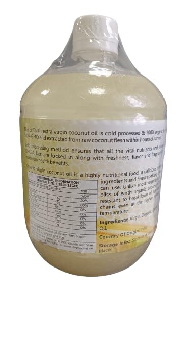 Bliss of Earth Extra Virgin Certified) Organic Coconut Oil 1ltr, Cold Pressed, Unrefined, Pure, for Cooking, Hair & Skin Care