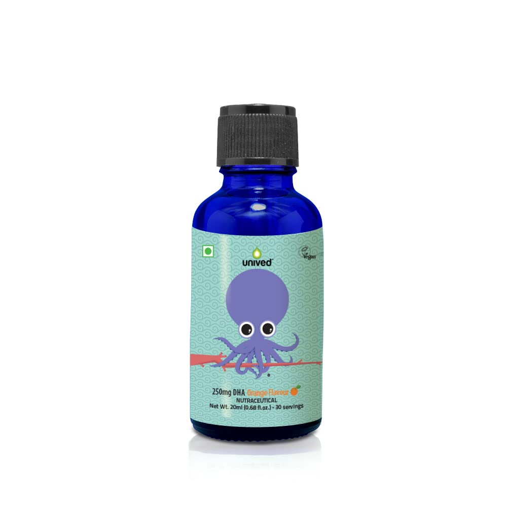 Zephivo Unived OVEGHA Kids, Vegan Algae Omega-3 DHA 250mg DHA, Liquid Dropper, Natural Orange Flavour, 30 servings
