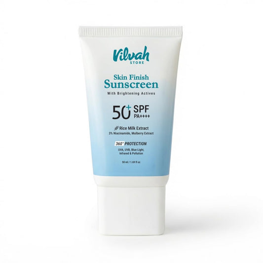 Vilvah Skin Finish Sunscreen SPF 50 PA++++ | No White Cast, Water-Resistant Sunscreen | Hydrating, Lightweight, Non-Greasy | UVA & UVB Protection with Natural UV Filters & Rice Milk | Unisex, For All Skin Types | 50g