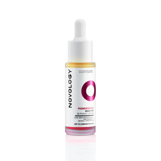 Novology skincare serum bottle with dropper on a white background