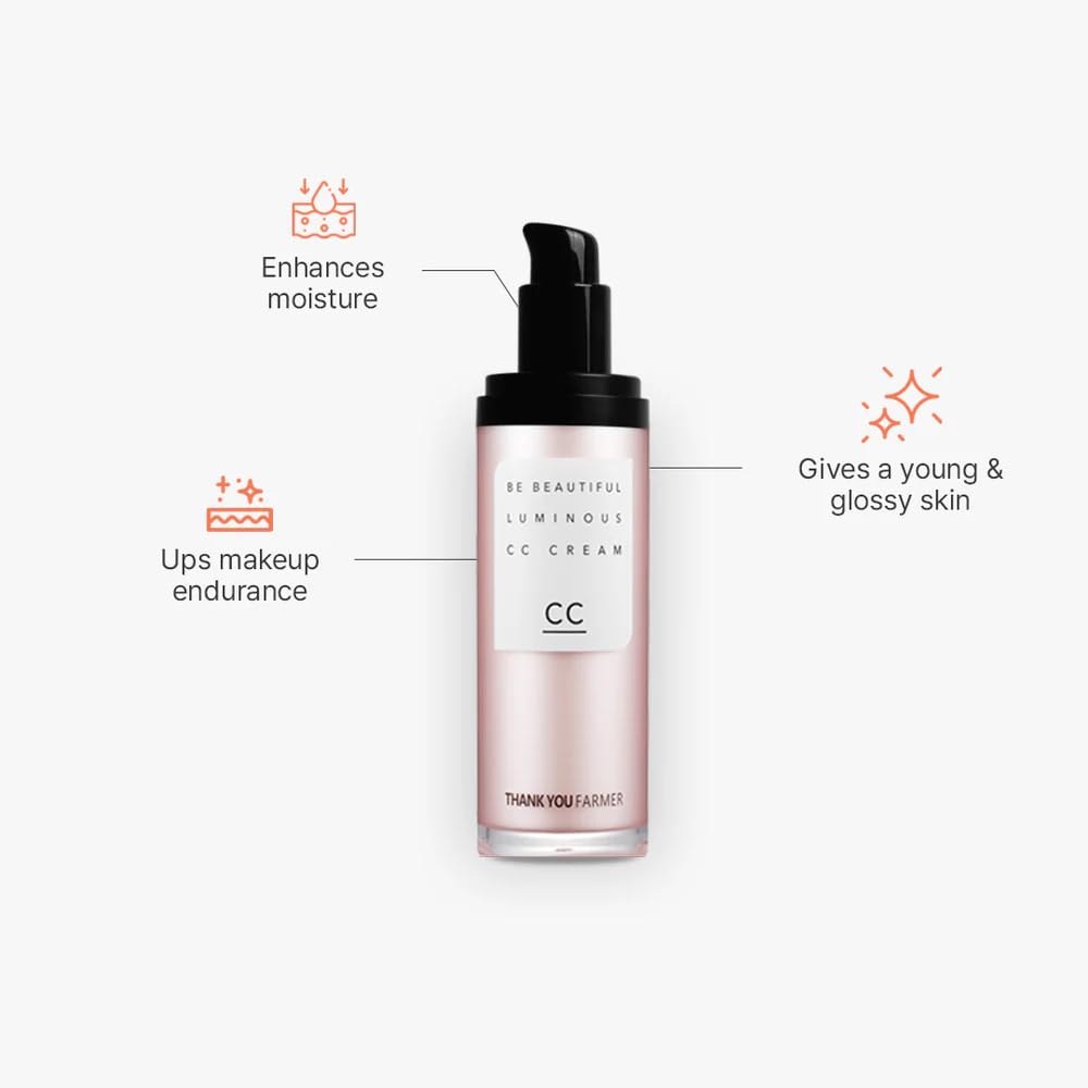 THANKYOU FARMER Be Beautiful Luminous CC Cream SPF30 PA++ (40ml) Korean Brightening Colour Corrector Cream with SPF30 Sun Protection, Hydrating, Lightweight Daily CC Cream for Natural Radiant Glow & Even Skin Tone