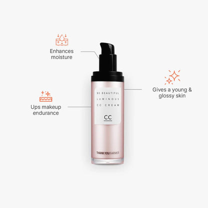 THANKYOU FARMER Be Beautiful Luminous CC Cream SPF30 PA++ (40ml) Korean Brightening Colour Corrector Cream with SPF30 Sun Protection, Hydrating, Lightweight Daily CC Cream for Natural Radiant Glow & Even Skin Tone