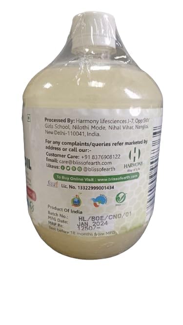 Bliss of Earth Extra Virgin Certified) Organic Coconut Oil 1ltr, Cold Pressed, Unrefined, Pure, for Cooking, Hair & Skin Care