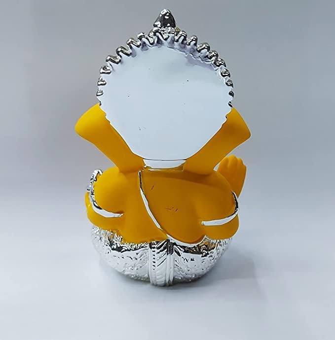 Gold Art India 999 Silver Plated Ganesh Idol for Car Dashboard God Ganesha Idol for Home Decor Ganpati for Gift Office Table Shelves Gifting Idol 3.5 inches Silver Mango, Idol