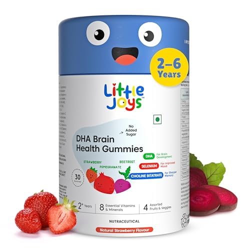 Little Joys DHA Brain Health Gummies For Kids | 7-12 years | 30 Day Pack | Improved Concentration, Mood & Sleep | Packed With 8 Vitamins & Minerals | Multivitamin Gummies For Kids With No Added Sugar