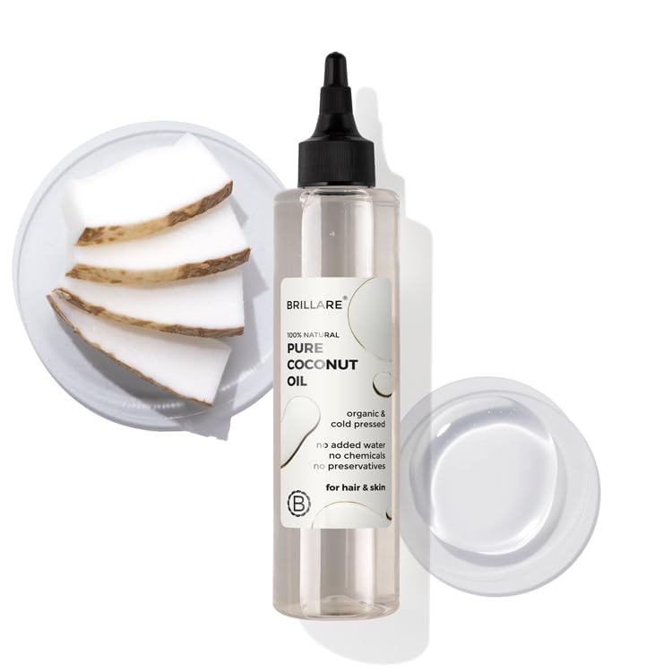 Brillare Pure Coconut Oil, Organic and Cold Pressed Hair Oil with Zero Chemicals, Rich in Vitamins & Amino Acids, Best for Dry & Flaky Skin
