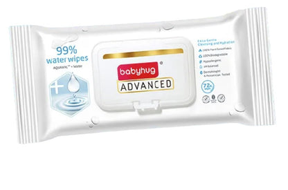 Babyhug Advanced 99% Water Unscented Baby Wipes 72 Pieces, 100% Plant Based Fabric, Biodegradable, Fragrance Free, Hypoallergenic