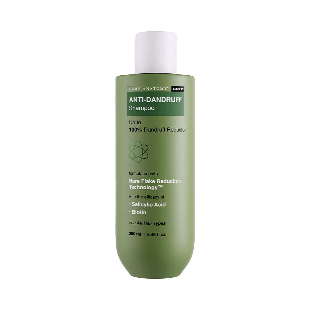 Bare Anatomy Anti-Dandruff Shampoo | Up To 100% Dandruff Reduction | ZPTO-Free | pH 5.3 | Salicylic Acid, Piroctone Olamine, Biotin & Menthol | Non-Drying Formula | Suitable for Men & Women | 250 ml