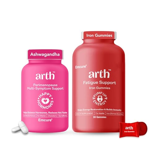 Arth Hormonal Wellness & Iron Energy Combo for Women | Perimenopause Support Tablets for hot flashes & night sweats + Chelated high absorption Iron Gummies for energy & Reduced Fatigue