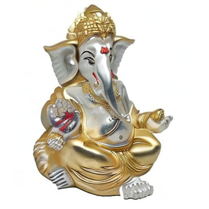 Gold Art India Gold and Silver Plated Matte Finish Ganesh Idol For Car Dashboard Ganesha Murti Ganpati Idol For Home Decor Puja Lord Ganesh Statue Gift For Office Desk Puja Room Figurine, 3 x 3 inches