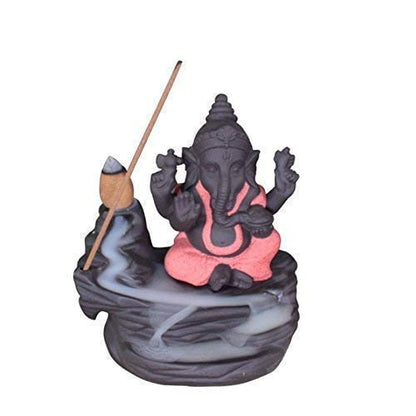 Lord Ganesha Smoke Backflow Incense Holder with Includes 10 Free Scented Cones| Ganesh Murti Decorative Showpiece for Temple, Pooja, Meditation, Yoga & Home Dcor | (Red)