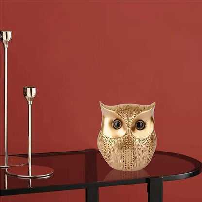 Resin Owl Statue (5.7 Inch) | Decorative Owl Sculpture & Figurine for Home Decor | Modern Tabletop Showpiece for Living Room, Bedroom, Office, Shelf & Bookshelf | Gold