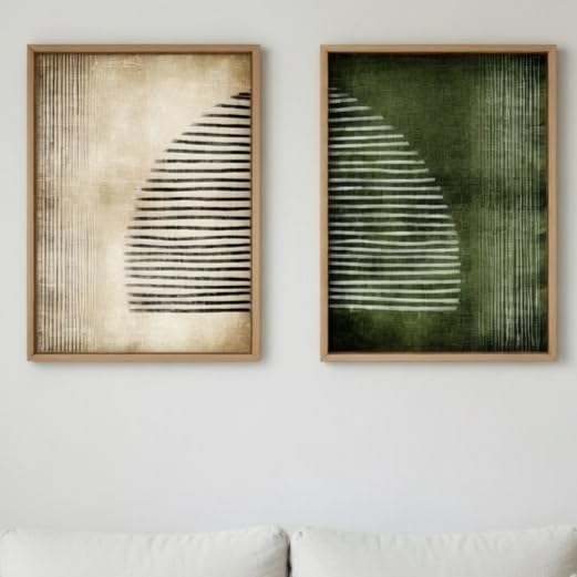 Modern Abstract Geometric Wall Painting Set of 2 with Wooden Frames | Minimalist Line Art HD Sparkle Laminated MDF Wall Decor | Contemporary Abstract Wall Art for Living Room Bedroom