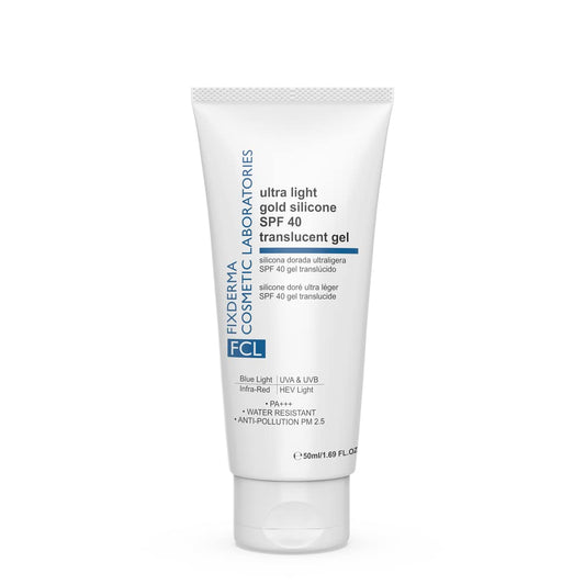 FIXDERMA COSMETIC LABORATORIES FCL Ultra Light Gold Silicone SPF 40 Translucent Gel Suitabe for All Skin Types | Sunscreen for Body & Face | SPF 40 Sunscreen for Women & Men 50ml