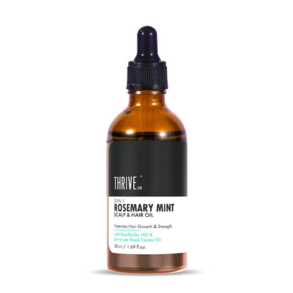 Bottle of Thrive Rosemary Mint Scalp and Hair Oil on a white background