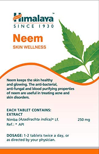 Himalaya Neem Skin Wellness product packaging with green leaves on a white background