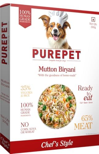 Purepet Fresh Dog Food 300g | Mutton Biryani for Adults & Puppies | High Protein, 65% Real Meat, 35% Veggies & Rice | No Preservatives | Ready to Serve | All Breeds | Single Meal Pack