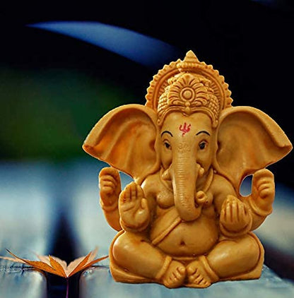 ascension Handcrafted Ganesha Beautiful Lord Ganesha Idol Figurine Showpiece Sculpture Hindu Polyresin Car Dashboard Ganesh Ji Statue Brown