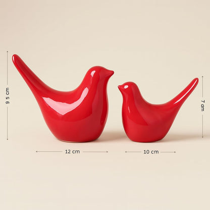 Creative Red Glossy Ceramic Birds Figurines Home Decorations Accessories Party (Pack of 2, RED)