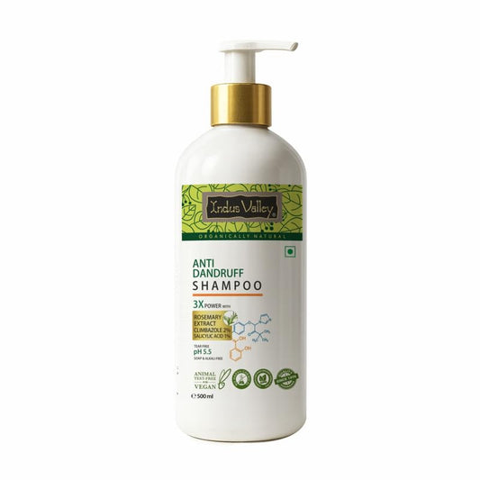 Anti-dandruff shampoo bottle with a gold pump on a white background