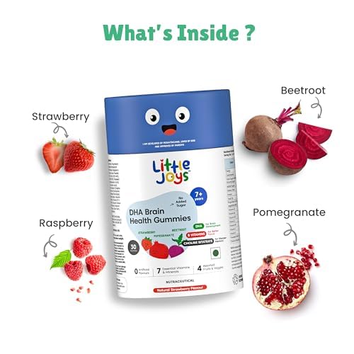 Little Joys DHA Brain Health Gummies For Kids | 7-12 years | 30 Day Pack | Improved Concentration, Mood & Sleep | Packed With 8 Vitamins & Minerals | Multivitamin Gummies For Kids With No Added Sugar