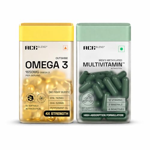 Ace Blend Omega 3 Fish Oil + Multivitamin for Men Combo | 60 Softgels + 60 Capsule | EPA DHA Fish Oil & Daily Multivitamin with 19 Nutrients