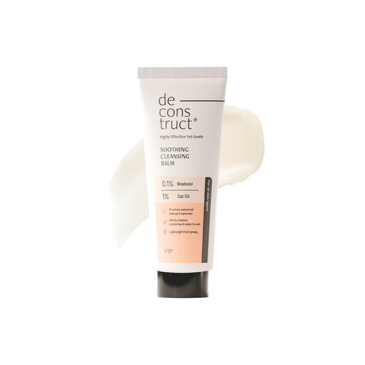 Tube of deconstruct soothing cleansing balm on a white background