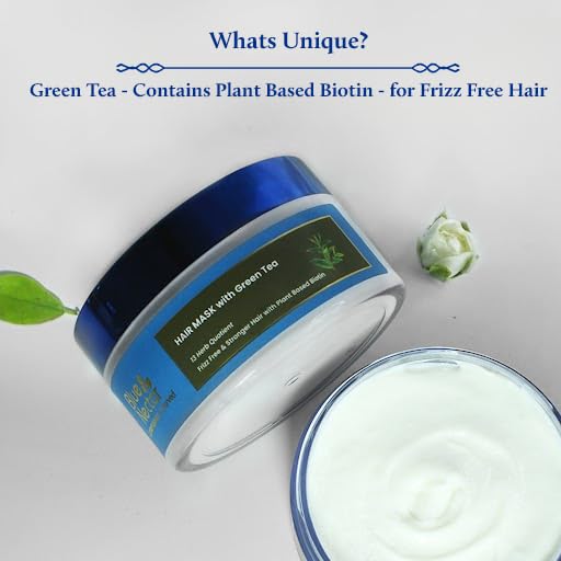 Blue Nectar Green Tea Hair Mask | Deep Conditioning Hair Mask for Frizzy & Damaged Hair | With Plant-Based Biotin for Curly & Dry Hair (13 Herbs, 200g)