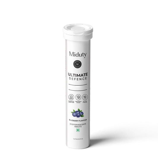 Zephivo Miduty By Palak Notes Ultimate Defence - Amla Extract - Vitamin C - Wheatgrass - Immune Support Booster - Blueberry flavour - 20 effervescent tablets
