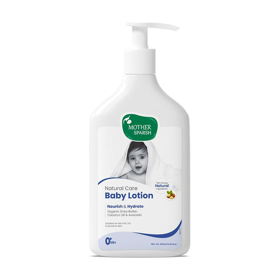 Mother Sparsh Natural Care Baby Body Lotion-400ml | Baby Lotion For All Skin Types | With Organic Shea Butter, Coconut Oil & Avocado | Suitable for Newborn Sensitive Skin