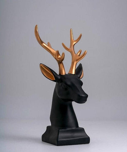 Deer Showpiece Figurines for Home Decor Living Room Decoration Modern Animal Figurines for Home Decor (11'', Black, Resin)