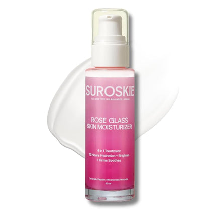 Suroskie Rose Glass Skin Moisturizer 50Ml | Enriched With Collagen, Ceramides & Polyglutamic | 4 In 1 Moisturizer, Glowing, Hydrating & Refreshing Skin | All Skin Types | Skin Care For Women
