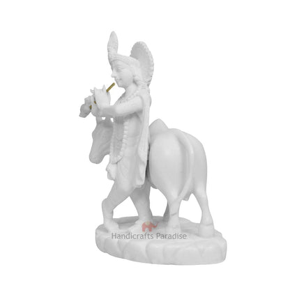 Handicrafts Paradise Carved in Resin Krishna with Cow - 5.5 Inch