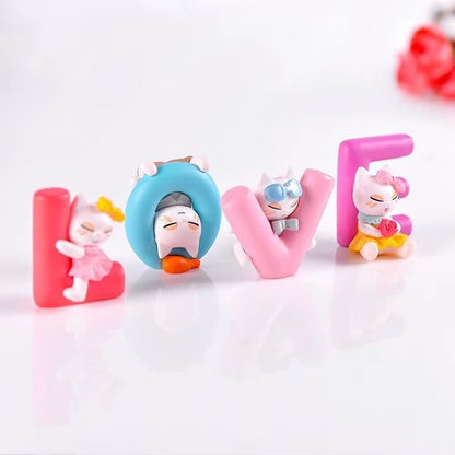 ascension Multicolor Love Alphabet Cat Dolls Love Animated Characters Showpiece Love Alphabet for Expressing Best Choice for Girlfriend, Boyfriend, Husband, Wife Love Miniature Adventure Showpiece