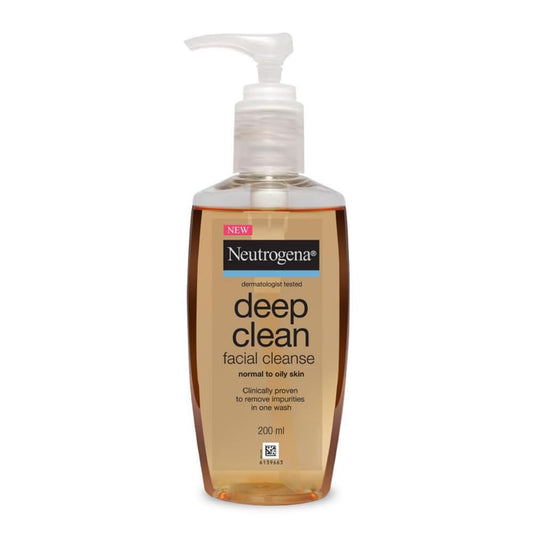 Neutrogena deep clean facial cleanse bottle on a white background