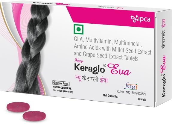 IPCA Keraglo Eva Hair Growth Tablets for Women (15 Tabs x 3 Strips) | DHT Inhibitors, Amino Acids, Vitamins, Minerals & Antioxidants | Nourishes Scalp, Supports Hair Follicles & Strengthens Hair | Hair Supplement