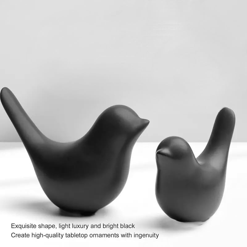 Ceramic Birds Figurines Ceramic Blessing Birds Figurine Home Decorations Accessories Black Matte (Set of 2)