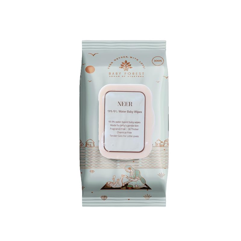 Baby Forest Neer 99.9% Water Baby Wipes | Ideal for 0 Plus Months | No Added Fragrance | Protects Baby's Skin | Dermatologically Tested | Plant-Based Formulations |72 wipes | 3x Thicker & Softer