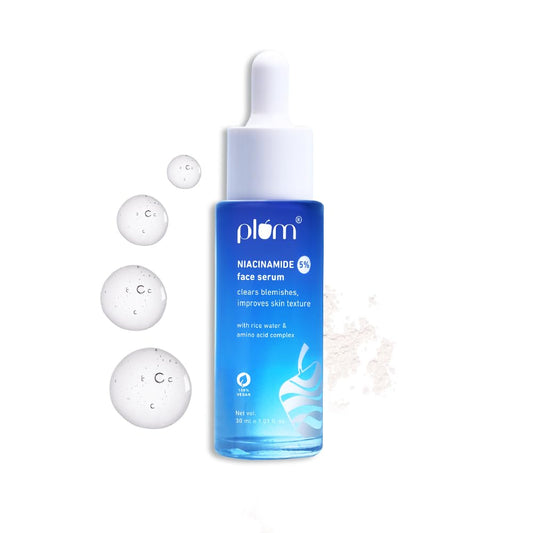 Plum 5% Niacinamide & Rice Water Beginner Friendly Face Serum 30ml | Provides Clear, Glowing & Brightening Skin | Women & Men | All Skin Types