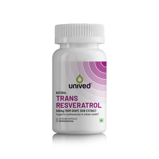 Zephivo Unived Trans-Resveratrol 500mg from Grape Skin Extract for Cellular Health & Healthy Ageing, Natural & Vegan, One Month Supply
