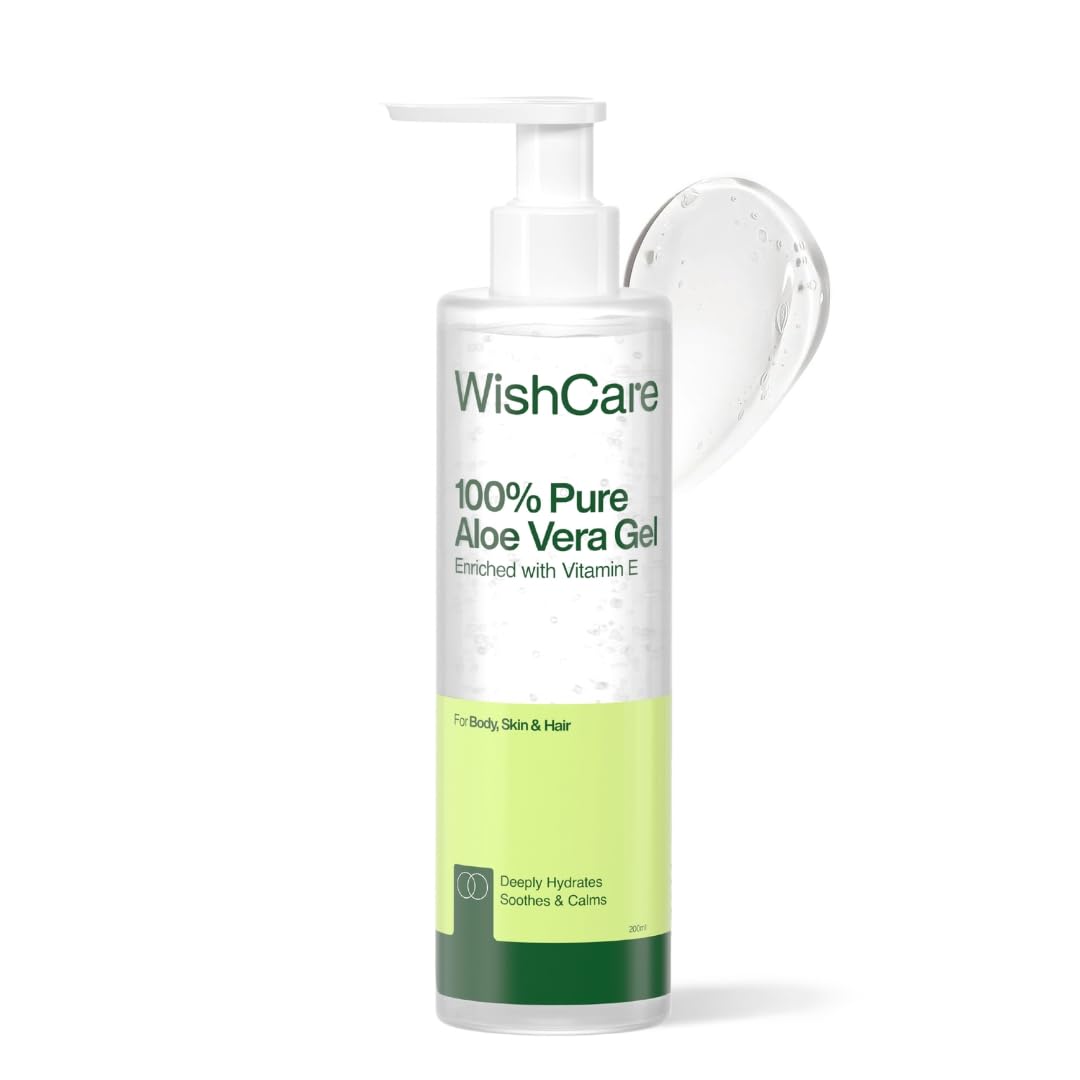 WishCare 100% Pure Aloe Vera Gel bottle on a white background