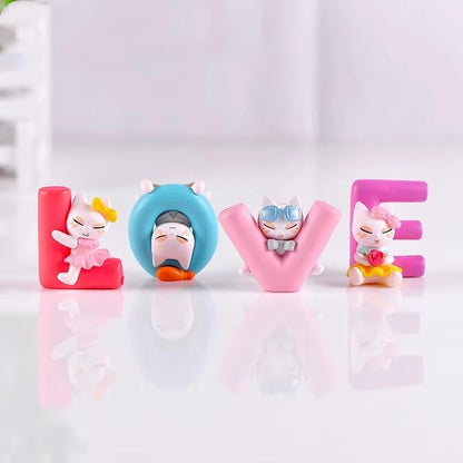 ascension Multicolor Love Alphabet Cat Dolls Love Animated Characters Showpiece Love Alphabet for Expressing Best Choice for Girlfriend, Boyfriend, Husband, Wife Love Miniature Adventure Showpiece